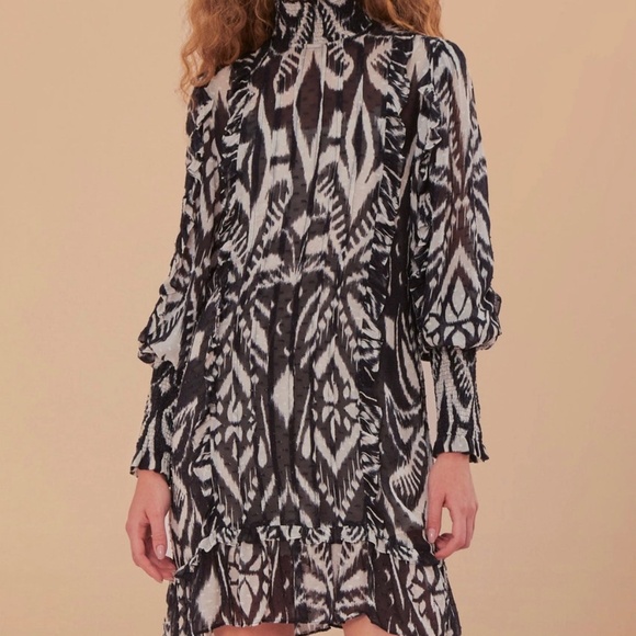 Farm Rio Pineapple Ikat Mini Dress- Black - Picture 1 of 3